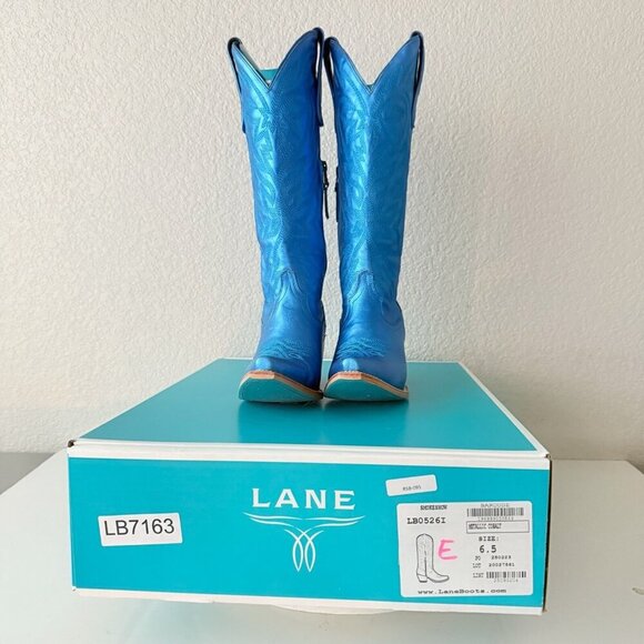 Lane SMOKESHOW Womens Cowboy Boots 6.5 Metallic Blue Western Cowgirl Mid Calf - Picture 10 of 11